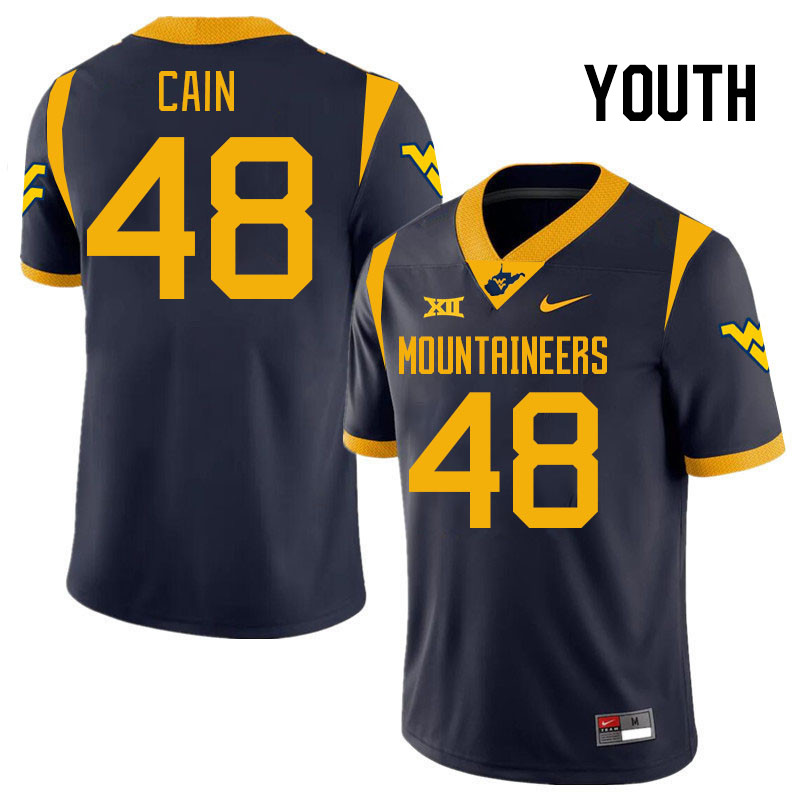 Youth #48 Tyler Cain West Virginia Mountaineers College 2024 New Uniforms Football Jerseys Stitched